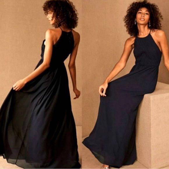 BHLDN Cayenne Midnight Navy Blue High Neck Maxi Dress Gown - Picture 2 of 8